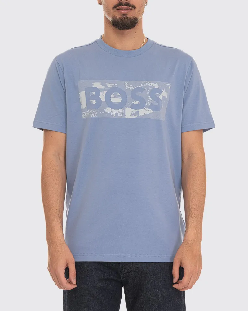 HUGO BOSS Baumwoll-T-Shirt mit Rundhalsausschnitt und aufgedrucktem Logo auf der Brust Hellblau