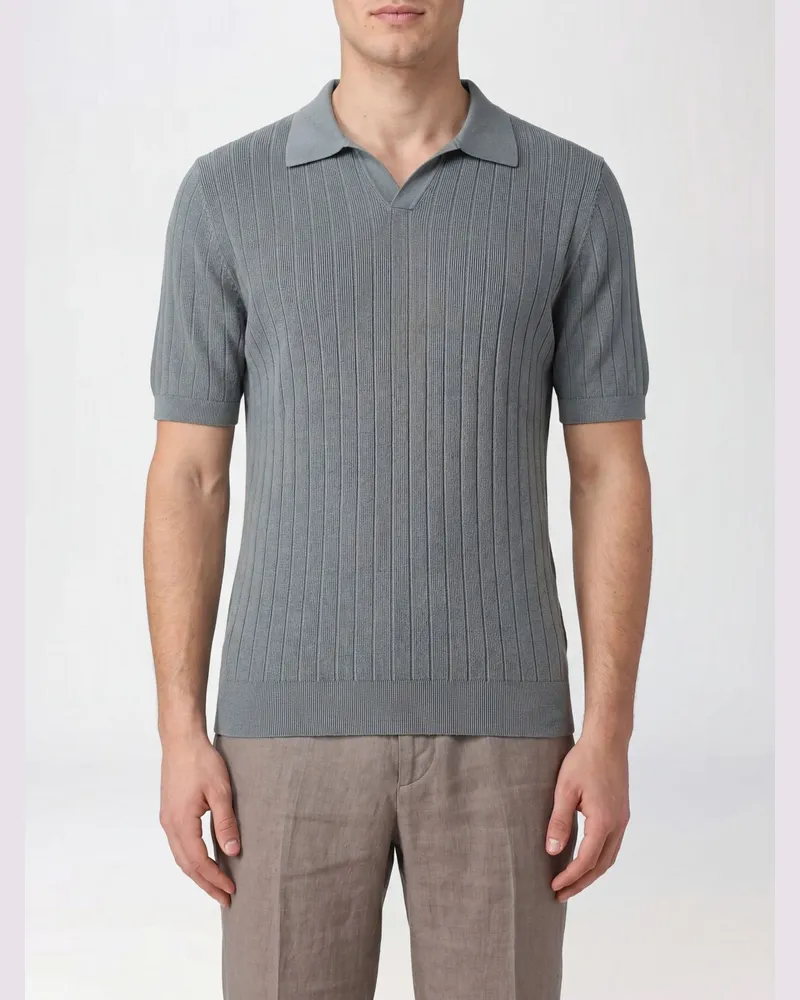Fedeli Slim Fit V-Ausschnitt Strickpolo aus Bio-Baumwolle mit kurzen Ärmeln Olive