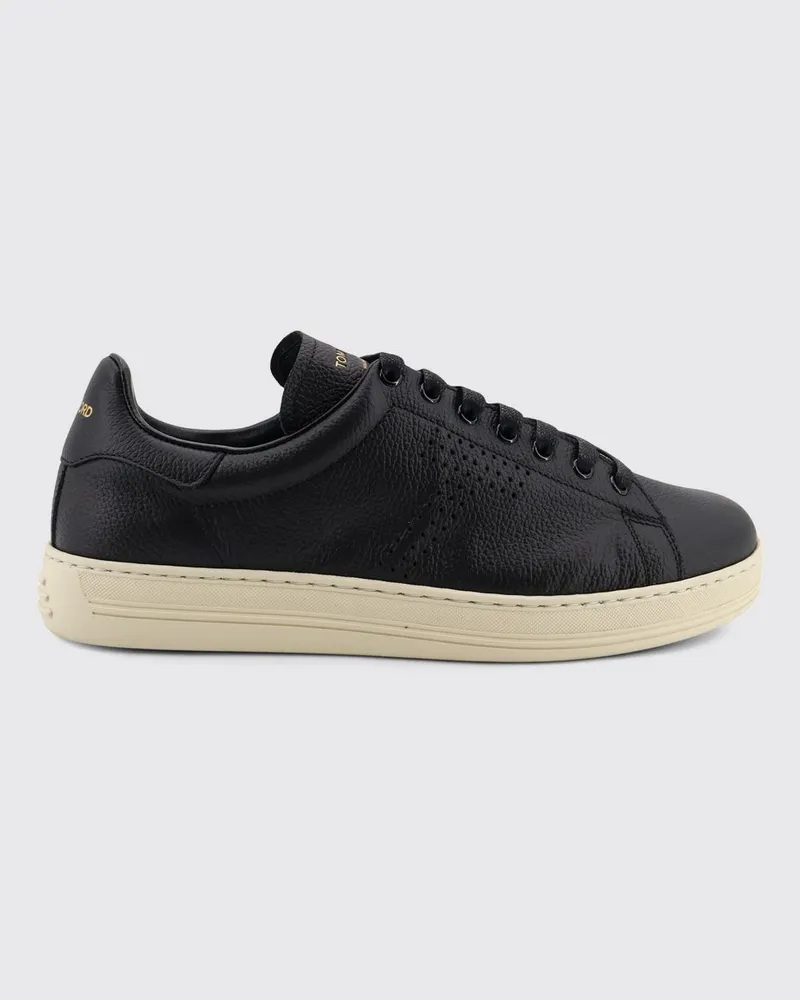 Tom Ford Low-Top-Sneaker aus genarbtem Leder mit perforiertem Monogramm Schwarz