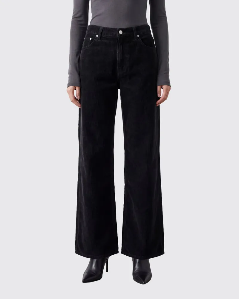 Haikure Hoch taillierte, gerade Cordhose Korea Schwarz