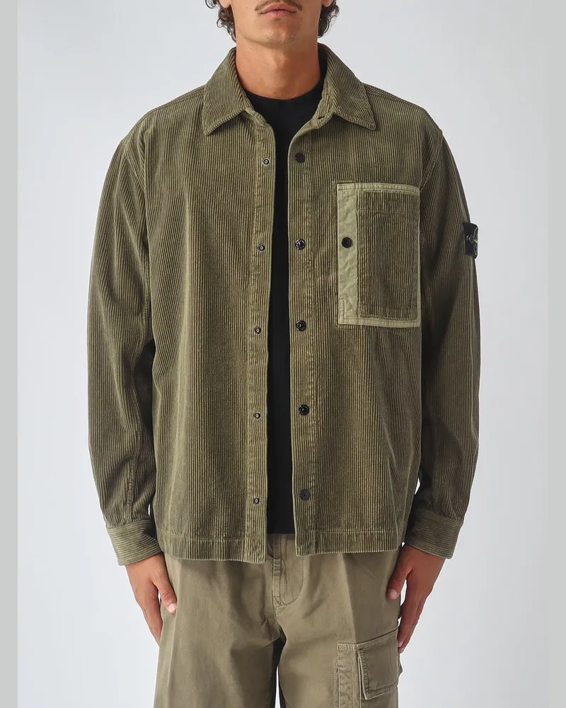 Stone Island Hemdjacke aus Samt mit Kompass-Logo Military