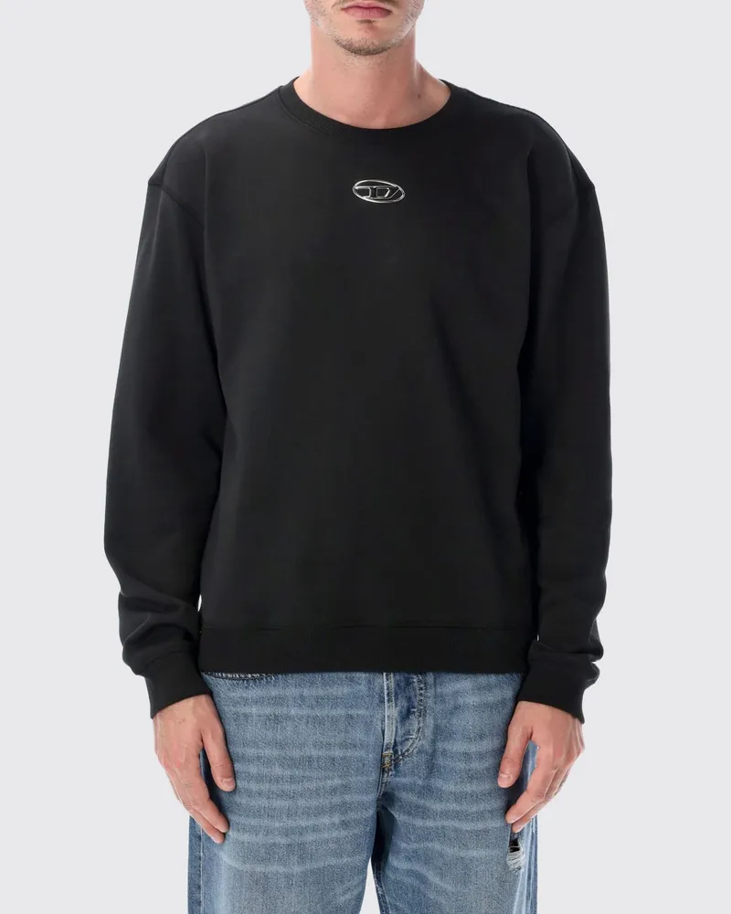 Diesel Baumwoll-Sweatshirt mit Rundhalsausschnitt, Oval D-Logo und überschnittenen Schultern Schwarz