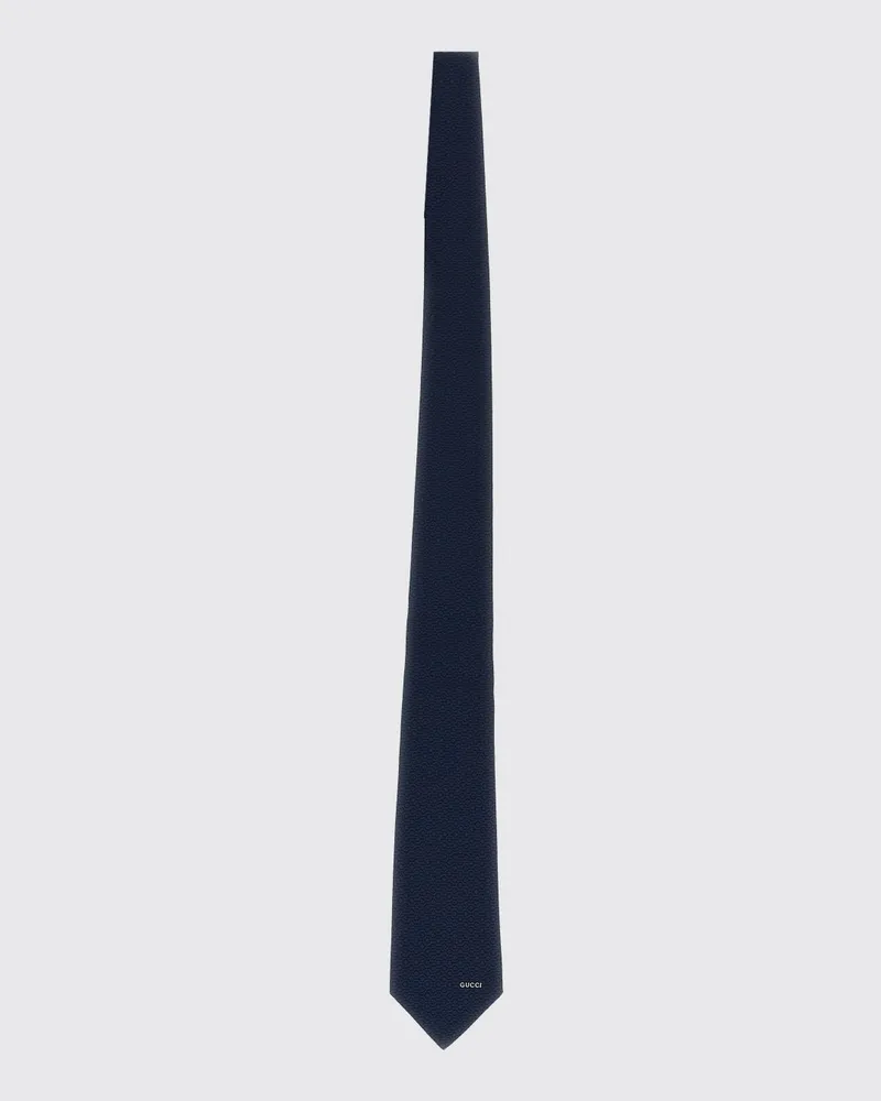 Gucci Klassische einfarbige Krawatte aus reiner Seide mit appliziertem Logo Blau