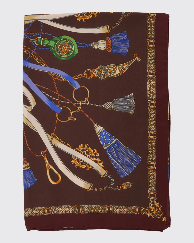 Etro Quadratischer Schal aus reiner Seide mit Grafikdruck im Ethno-Stil Braun