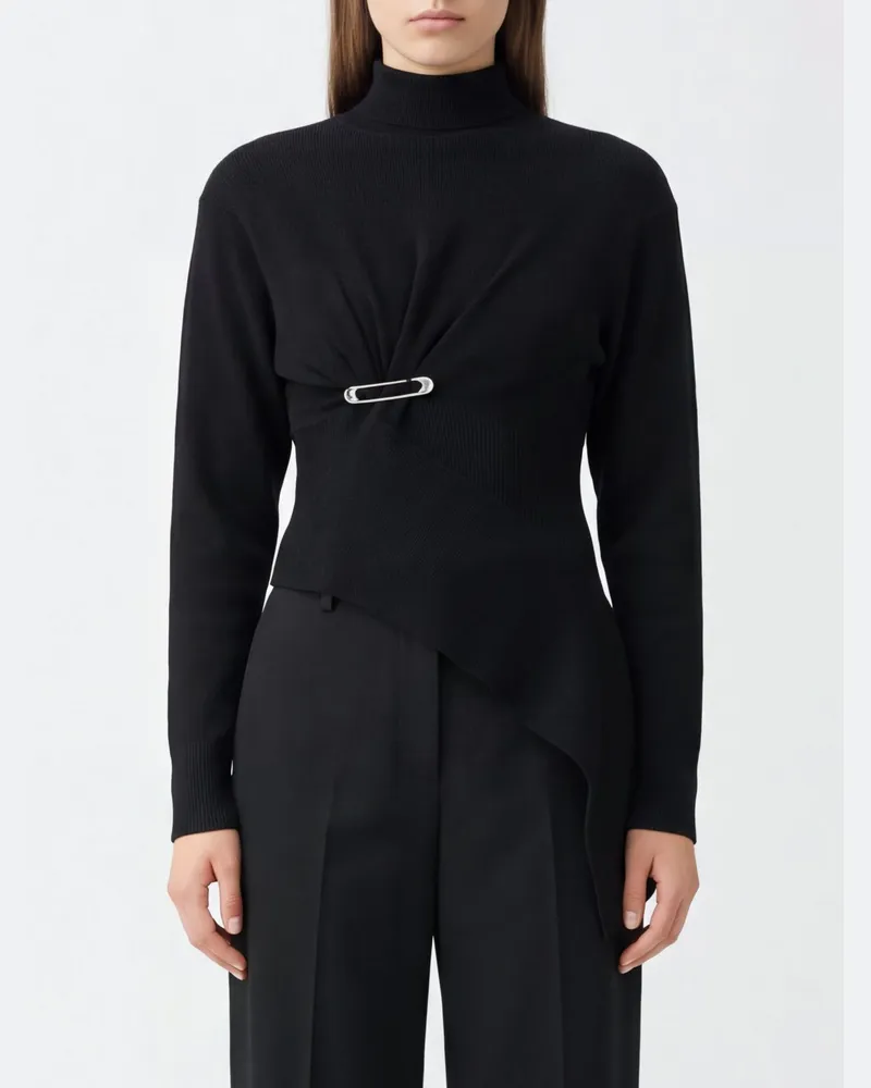 Lanvin Asymmetrischer drapierter Rollkragenpullover aus Woll-Kaschmir-Mischung Schwarz