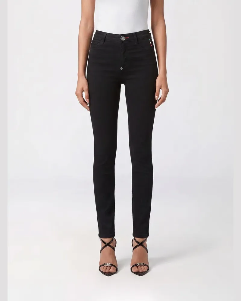 Philipp Plein Hoch taillierte Skinny-Jeans aus Fünf-Taschen-Stretch-Denim Schwarz