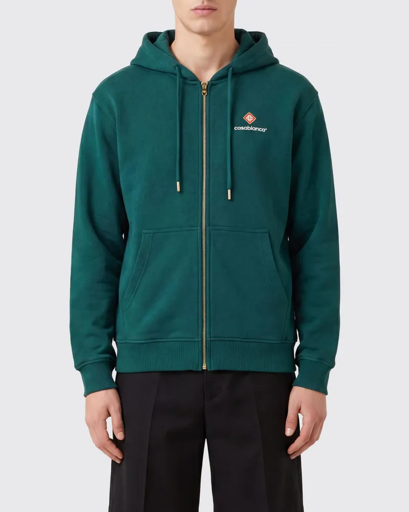 Casablanca Paris Kapuzenjacke aus Bio-Baumwolle mit Reißverschluss und Logo Grün