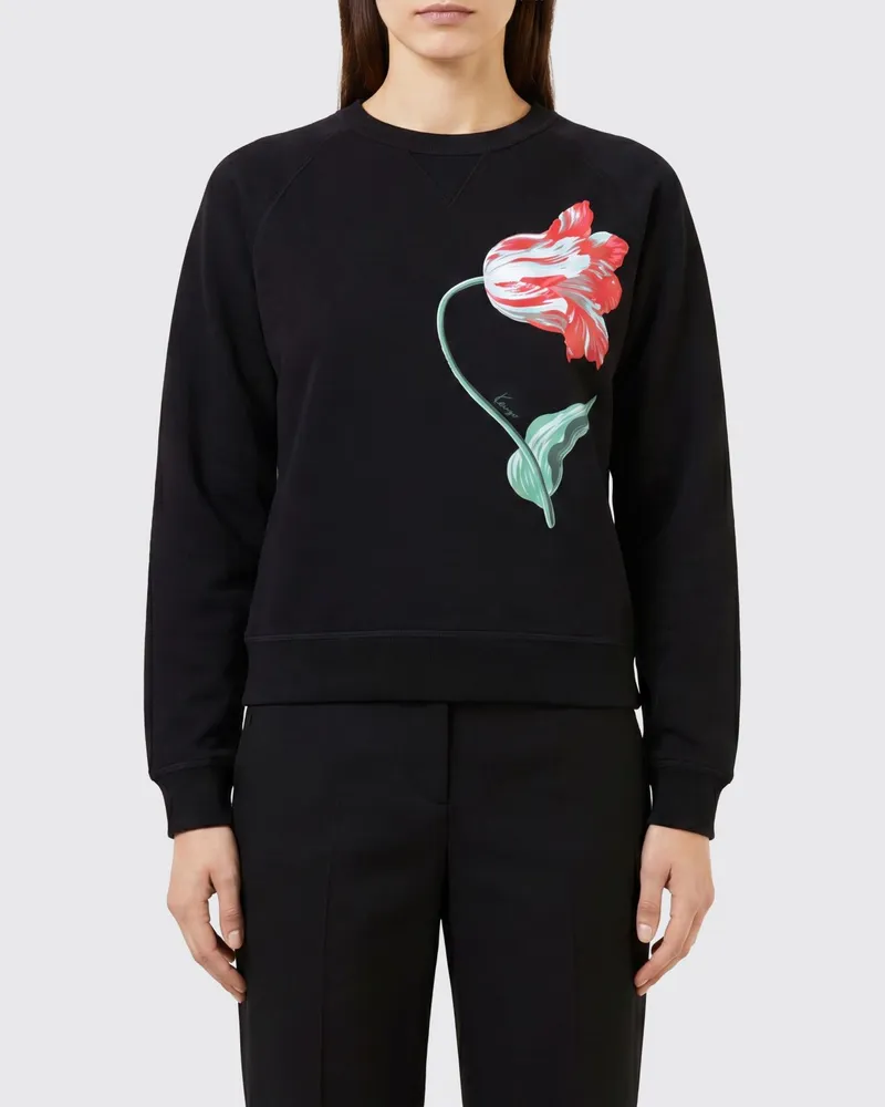 Kenzo Locker geschnittenes Rundhals-Sweatshirt aus Baumwolle mit Blumendruck Schwarz