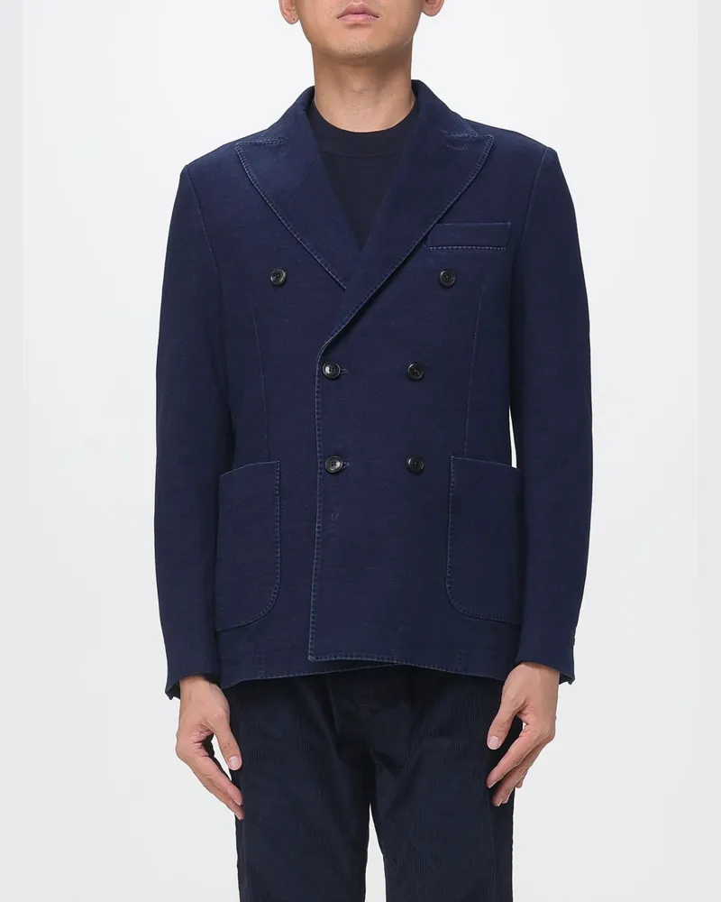 CIRCOLO 1901 zweireihiger Baumwoll-Blazer mit Reverskragen und aufgesetzten Taschen Blau