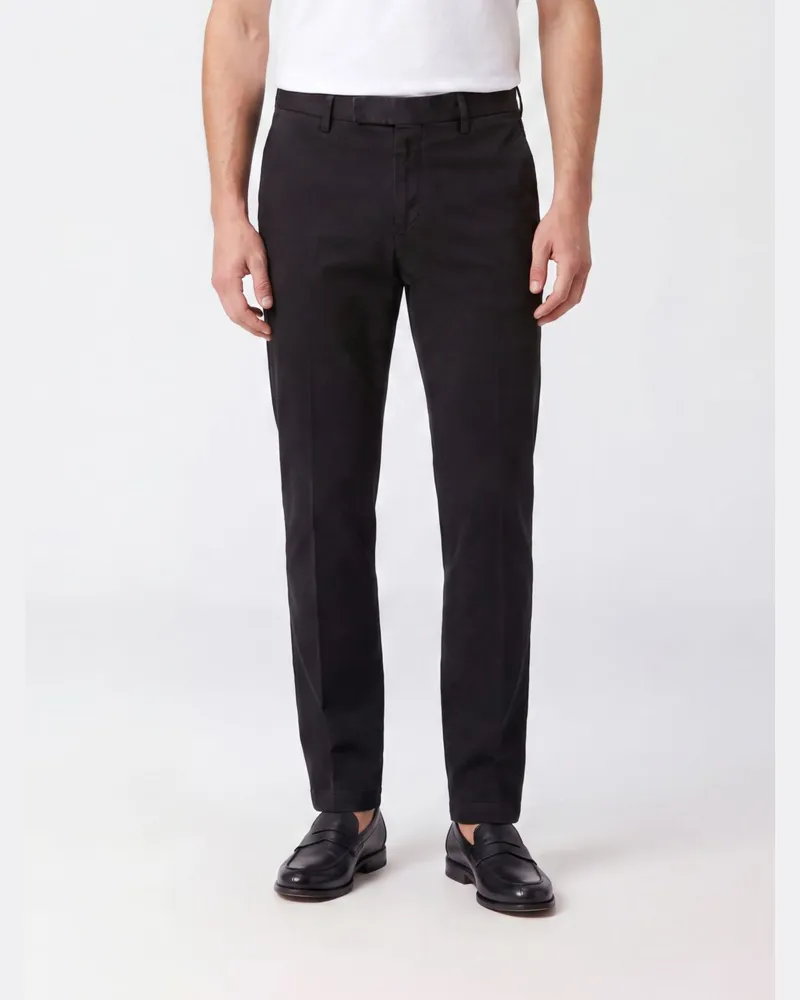 PT TORINO Slim-Fit-Chinohose aus Stretch-Baumwolle mit Bundfalten Schwarz