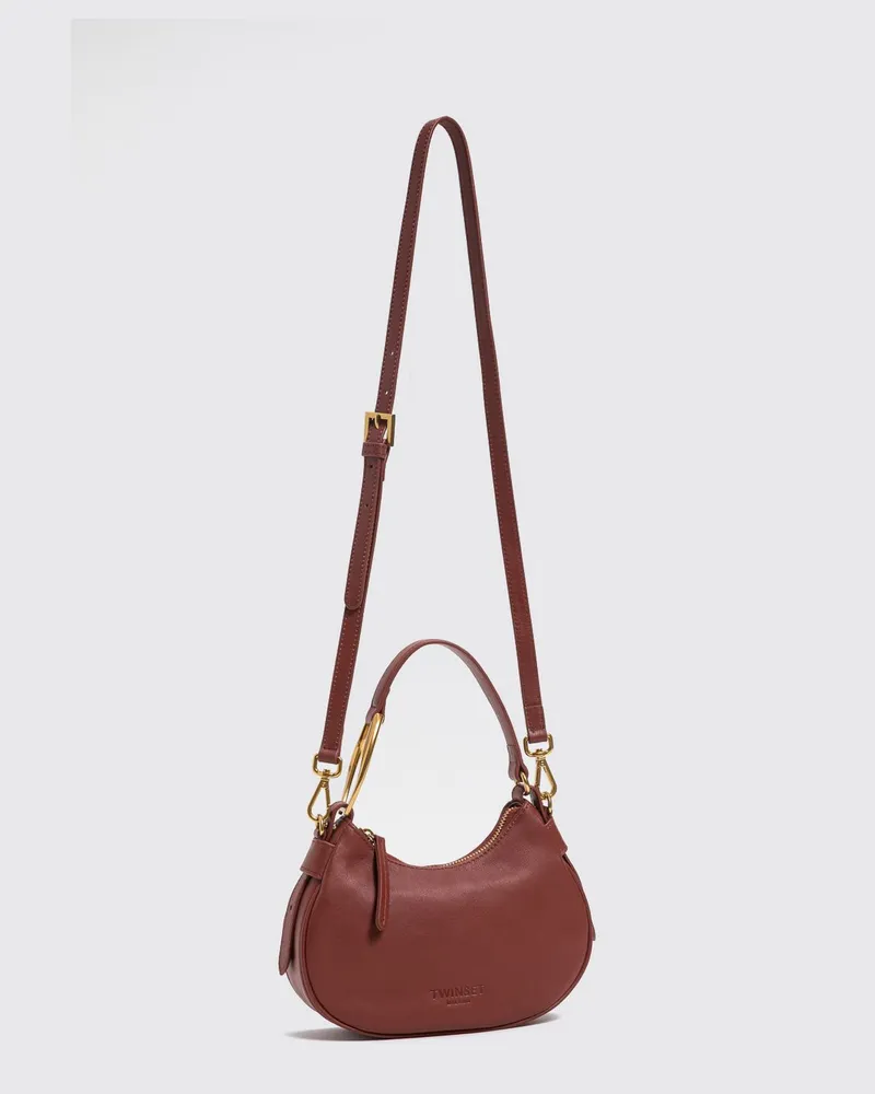 Twin-Set Hobo-Tasche aus Leder mit Quasten und Metallring Cherry