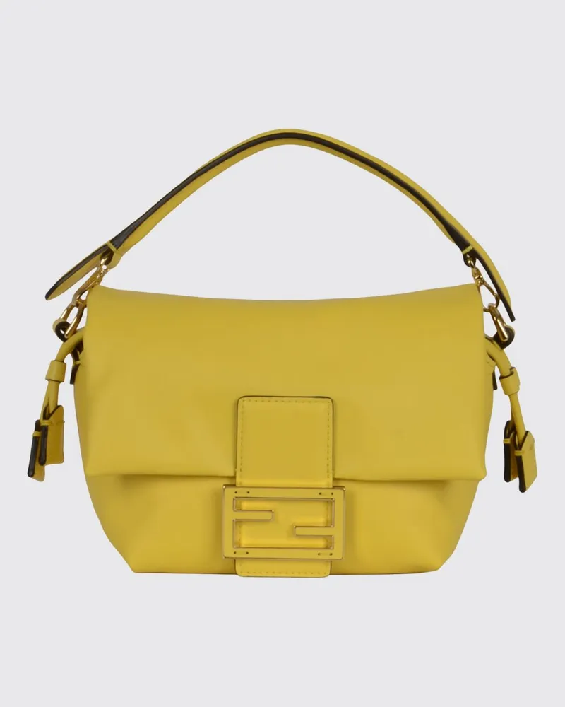 Fendi Mamma Baguette Minitasche aus Lammleder mit FF-Monogramm-Verschluss Gelb