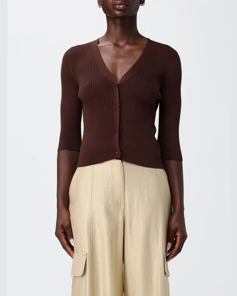 Twin-Set Slim-Fit-Cardigan von aus gerippter Baumwolle und Seide Braun