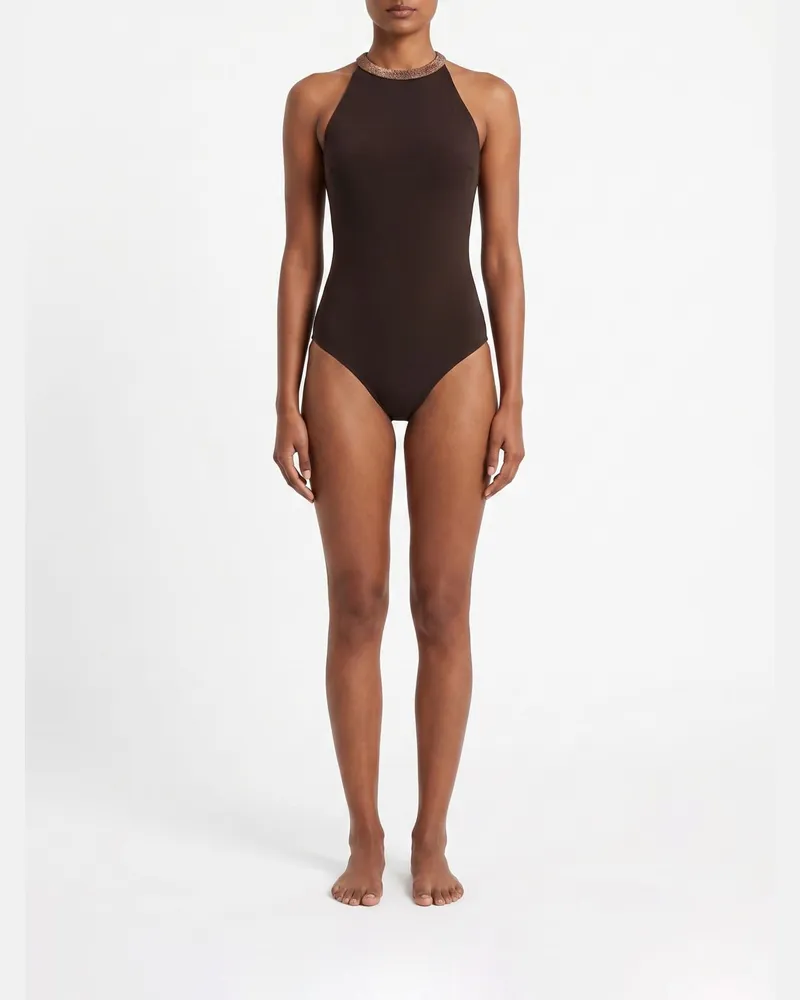 Brunello Cucinelli Einteiliger Badeanzug aus Stretch-Polyamid Braun