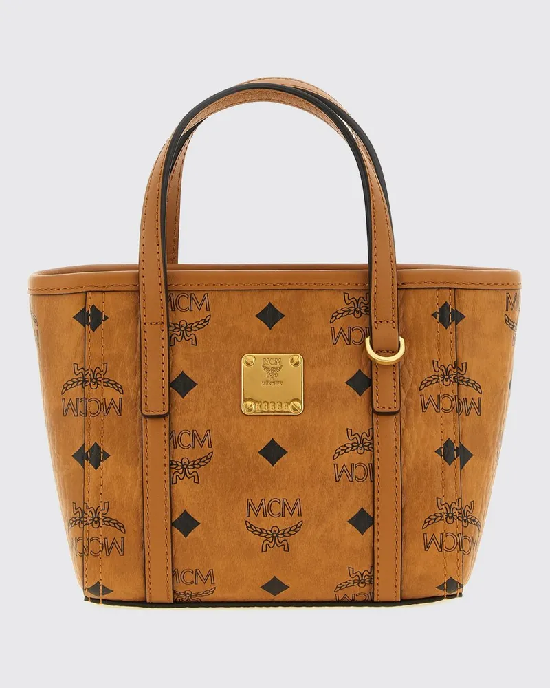 MCM Toni Mini-Tote aus beschichteter Baumwolle mit Logo und abnehmbarem Riemen Braun