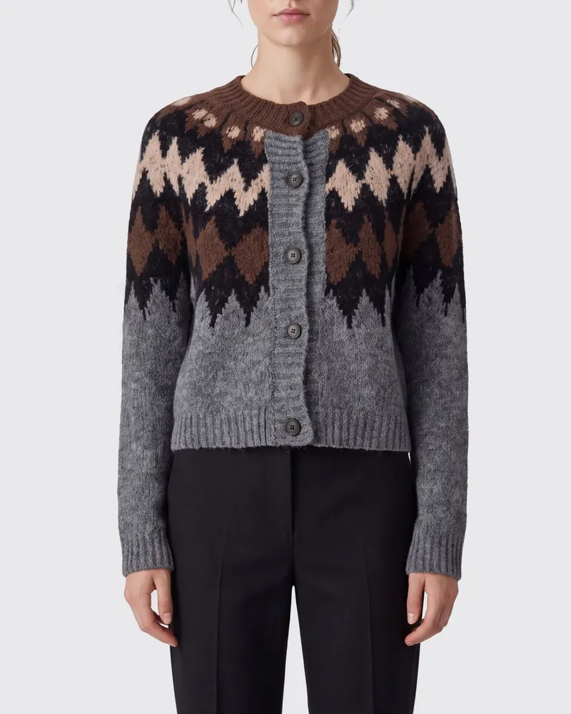 TELA Cardigan aus Mohair-Woll-Mix mit Argyle-Muster und Rundhalsausschnitt Bunt