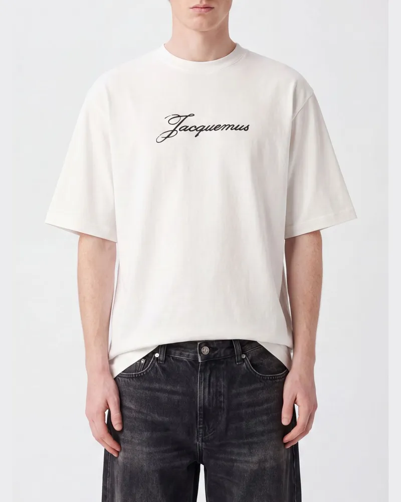 Jacquemus T-Shirt aus Baumwollmischung mit Rundhalsausschnitt und gedrucktem Kontrastlogo Weiß