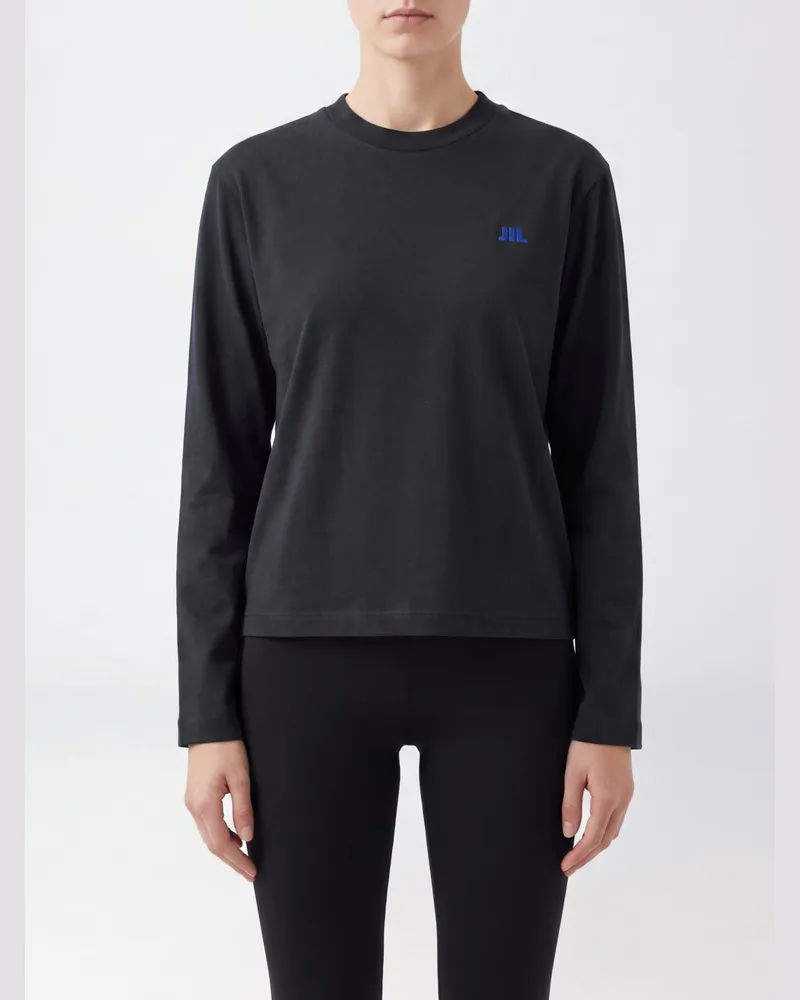 Jil Sander Langarm-T-Shirt aus Baumwolle mit Kontrastlogo Schwarz