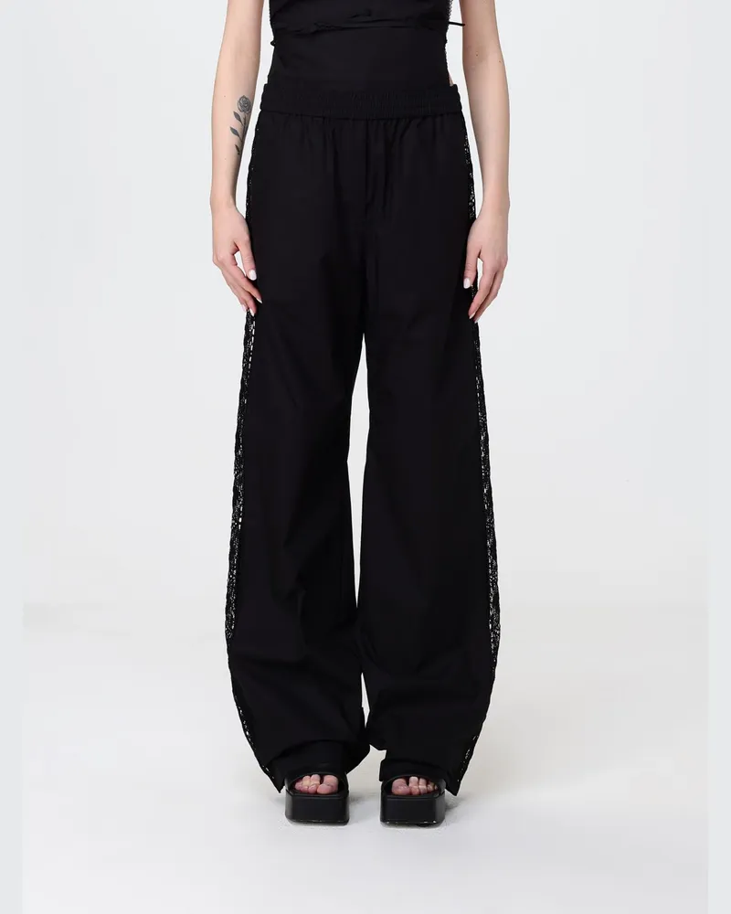 MSGM High-Waist-Palazzo-Hose aus bestickter Baumwollspitze Schwarz