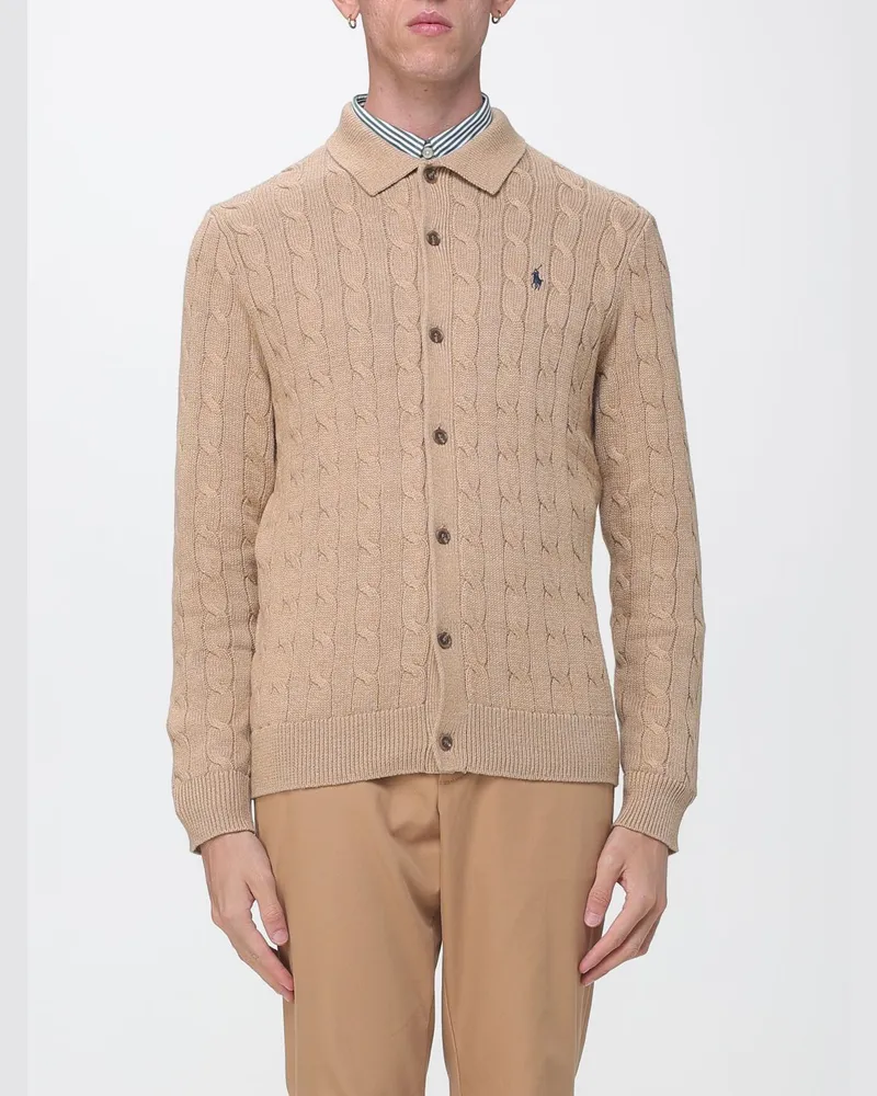 Ralph Lauren Cardigan aus Wolle und Kaschmir mit gesticktem Pony-Logo Beige