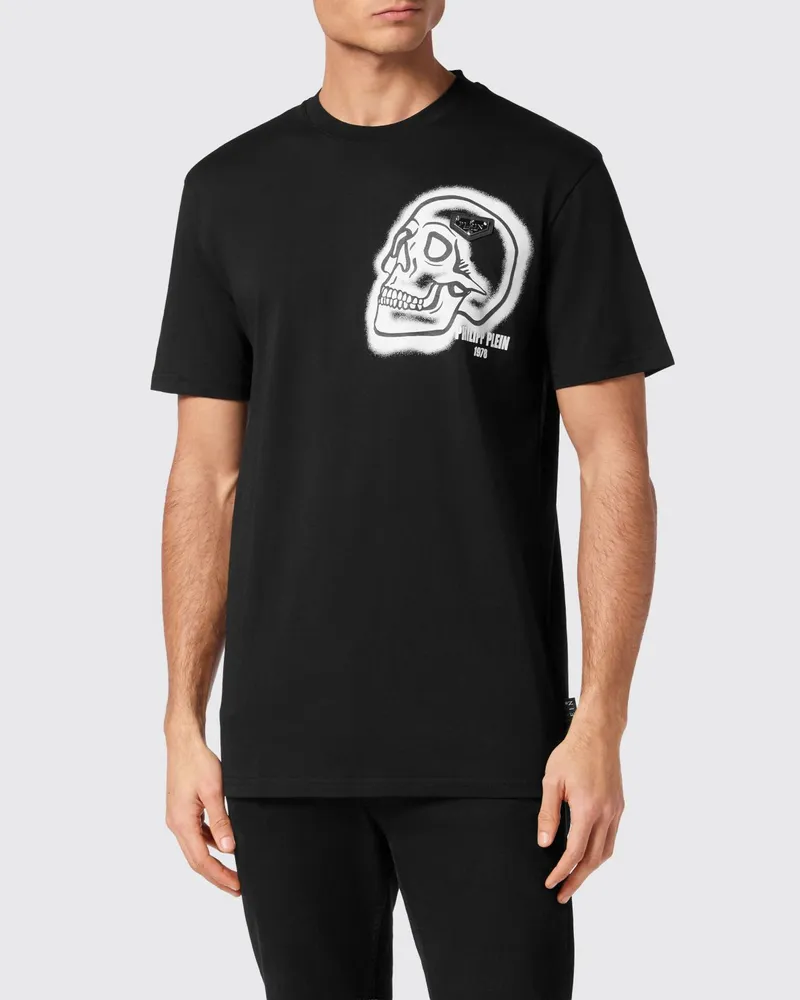 Philipp Plein Baumwoll-T-Shirt mit Totenkopf-Print und Logo Schwarz
