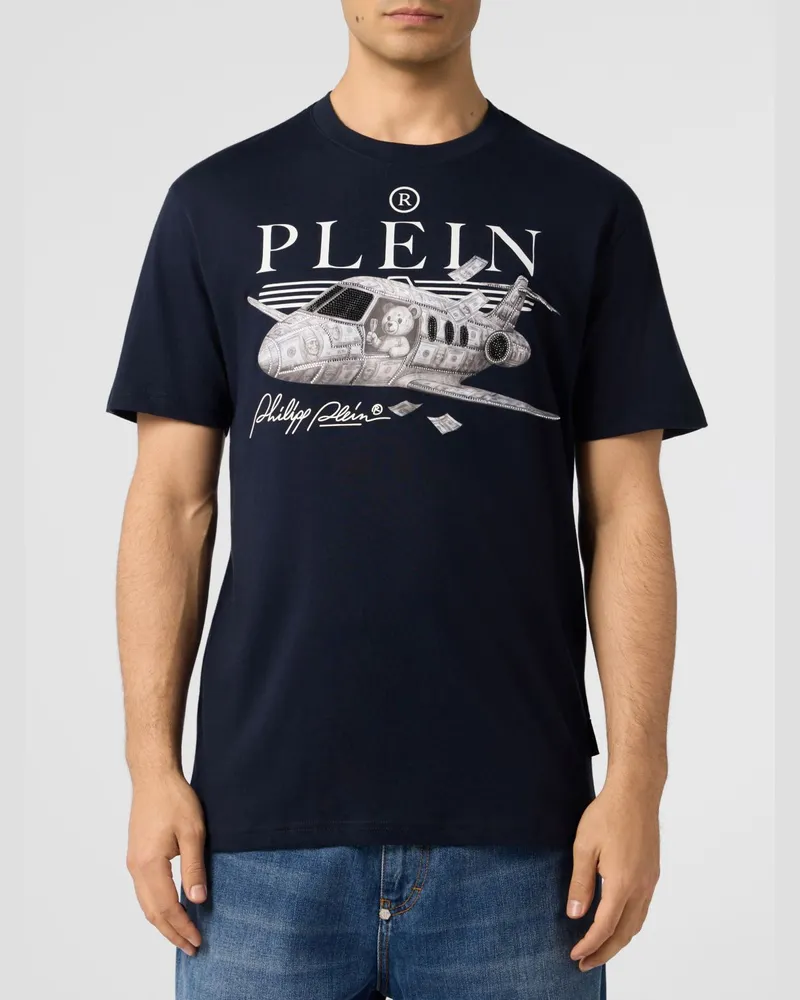 Philipp Plein Baumwoll-T-Shirt mit strassverziertem Logo und Grafik Blau