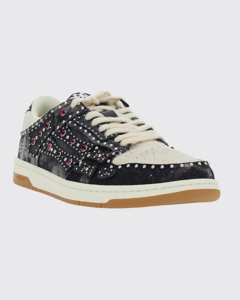 Amiri Pacific Bones Sneakers aus Denim und Leder mit Strasssteinen und Nieten Schwarz