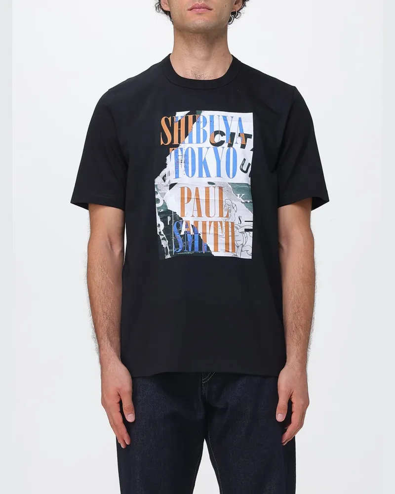 Paul Smith Rundhals-T-Shirt aus Bio-Baumwolle mit Grafik- und Slogan-Druck Schwarz