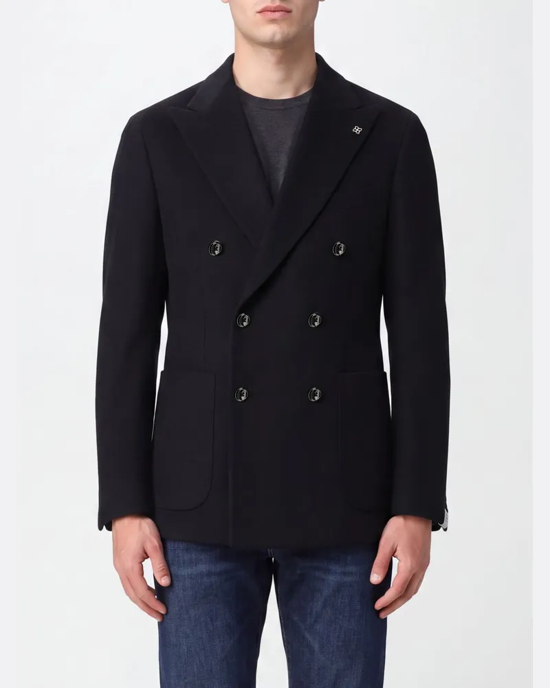 Tagliatore Slim Fit Doppelreiher-Blazer von aus reinem Kaschmir mit klassischem Revers Schwarz