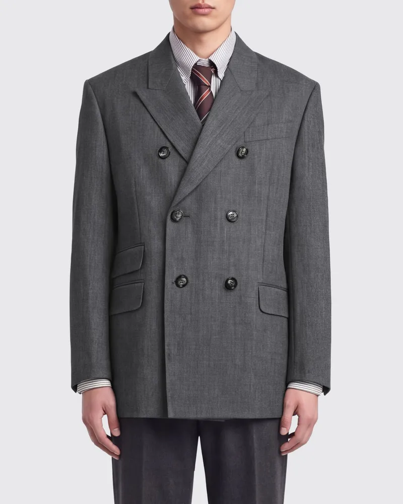 AMI Paris Zweireihiger Blazer aus Schurwolle mit steigendem Revers Grau
