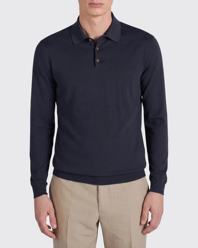 Zanone Polohemd aus Baumwoll Seidenstrick Blau