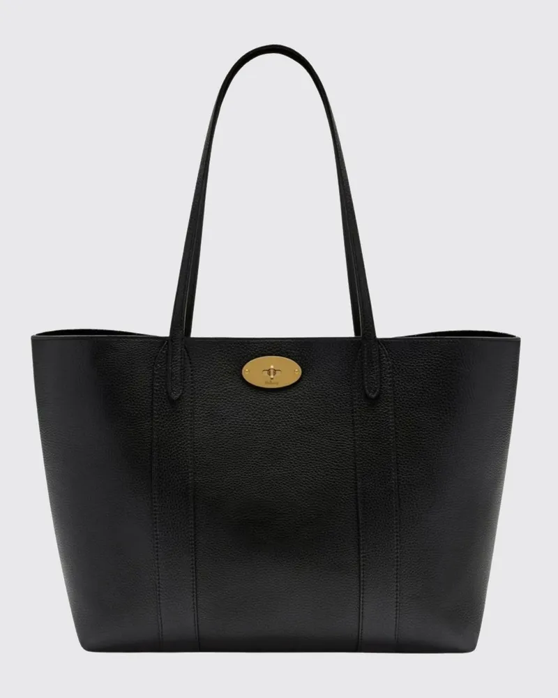 Mulberry Bayswater Kleine Tote aus genarbtem Kalbsleder mit doppeltem Henkel Schwarz