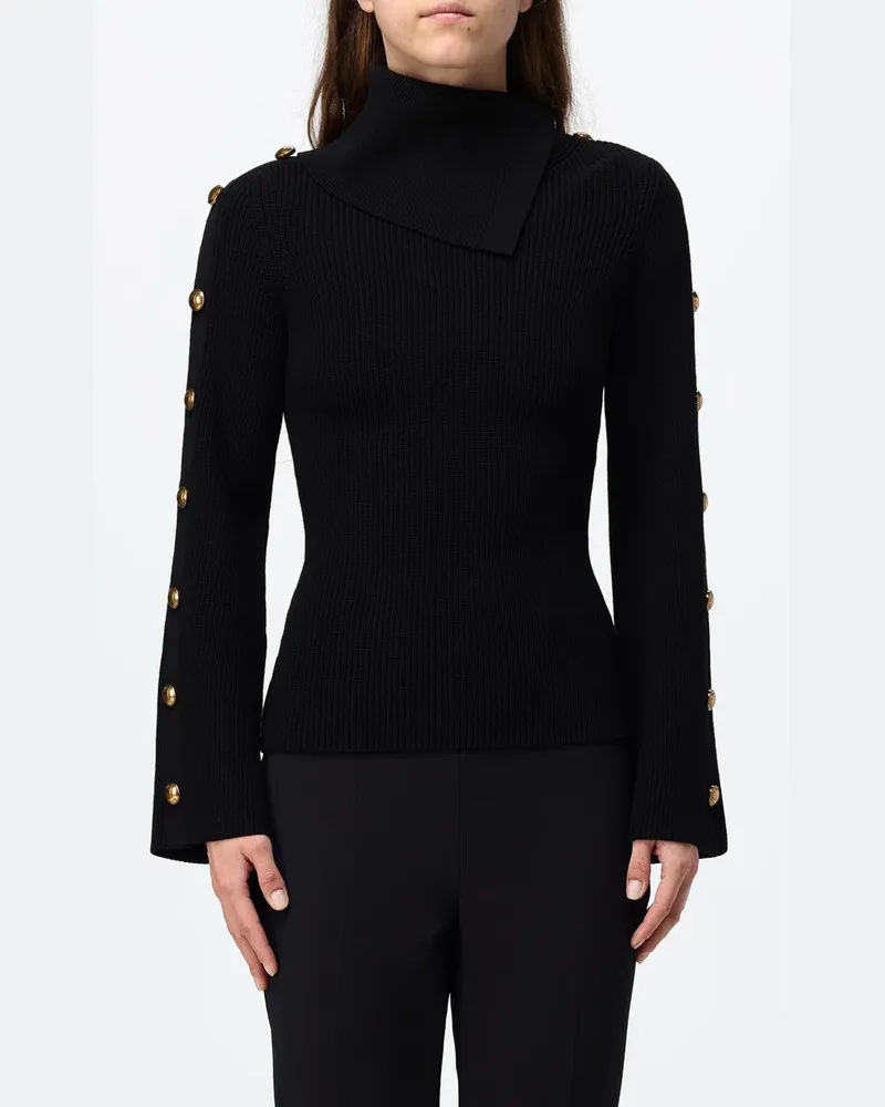 Elisabetta Franchi Schmal geschnittener Rollkragenpullover aus Seidenmischung mit langen Ärmeln Schwarz