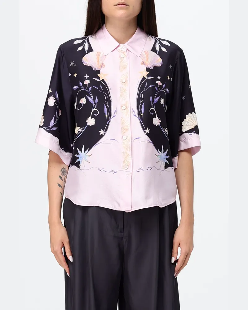 forte_forte Seidenhemd mit Blumenprint Blau