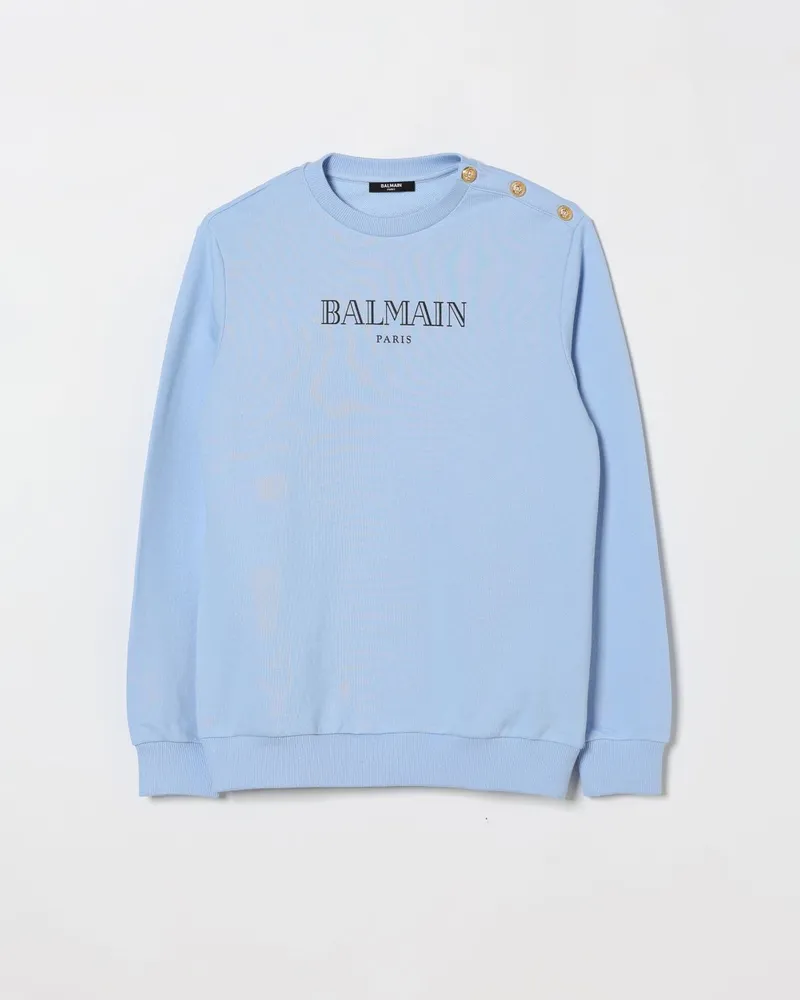 Balmain Baumwoll-Sweatshirt mit Logo-Print Hellblau