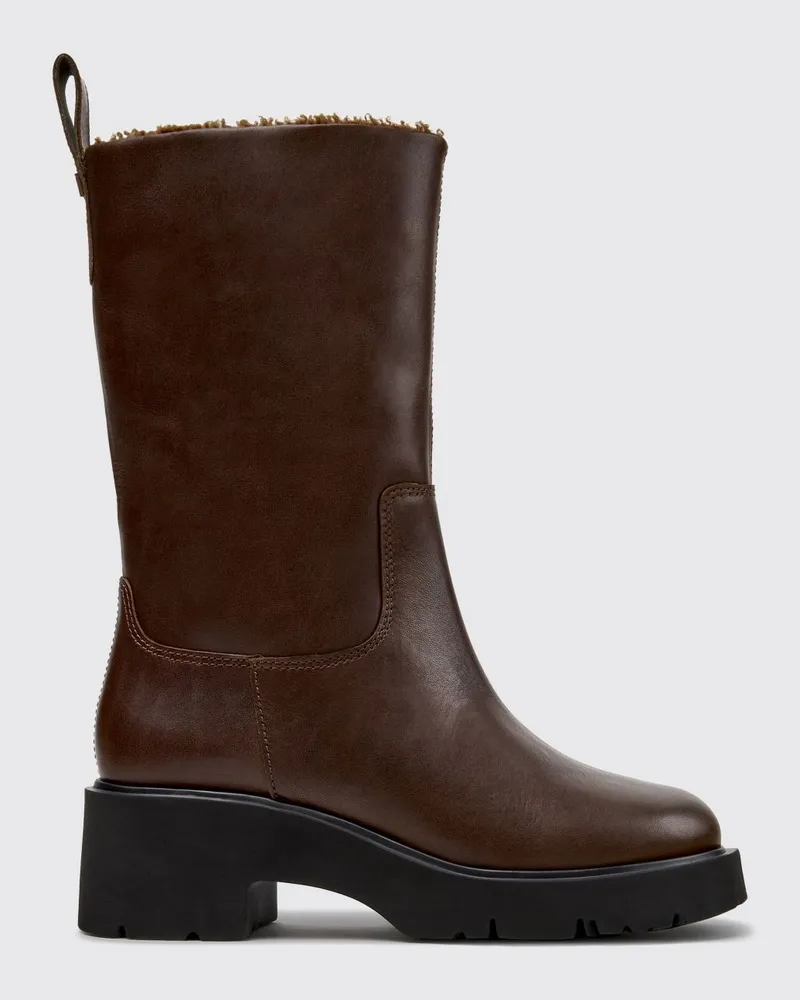 Camper Milah Stiefel aus glattem Kalbsleder mit mittelhohem Absatz Braun