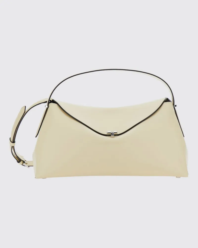 Totême Schultertasche T-Lock aus Canvas mit Lederdetails Beige