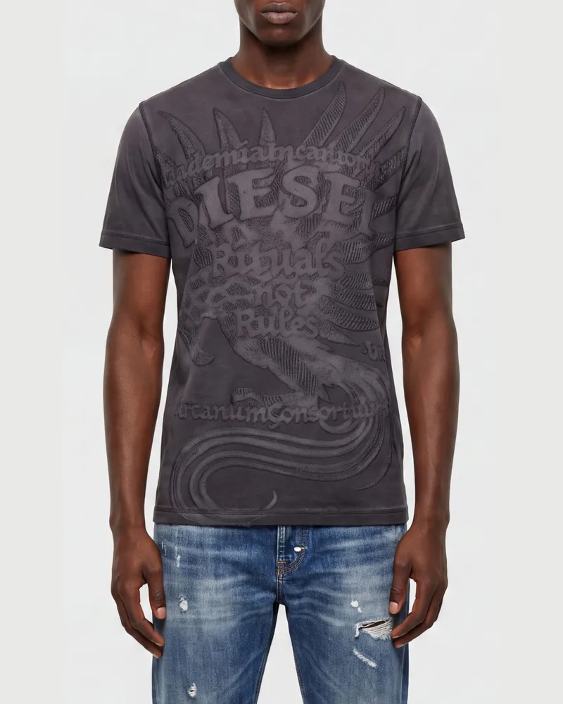 Diesel Slim-Fit-T-Shirt aus Baumwolle mit Graffiti-Logo-Print Violett