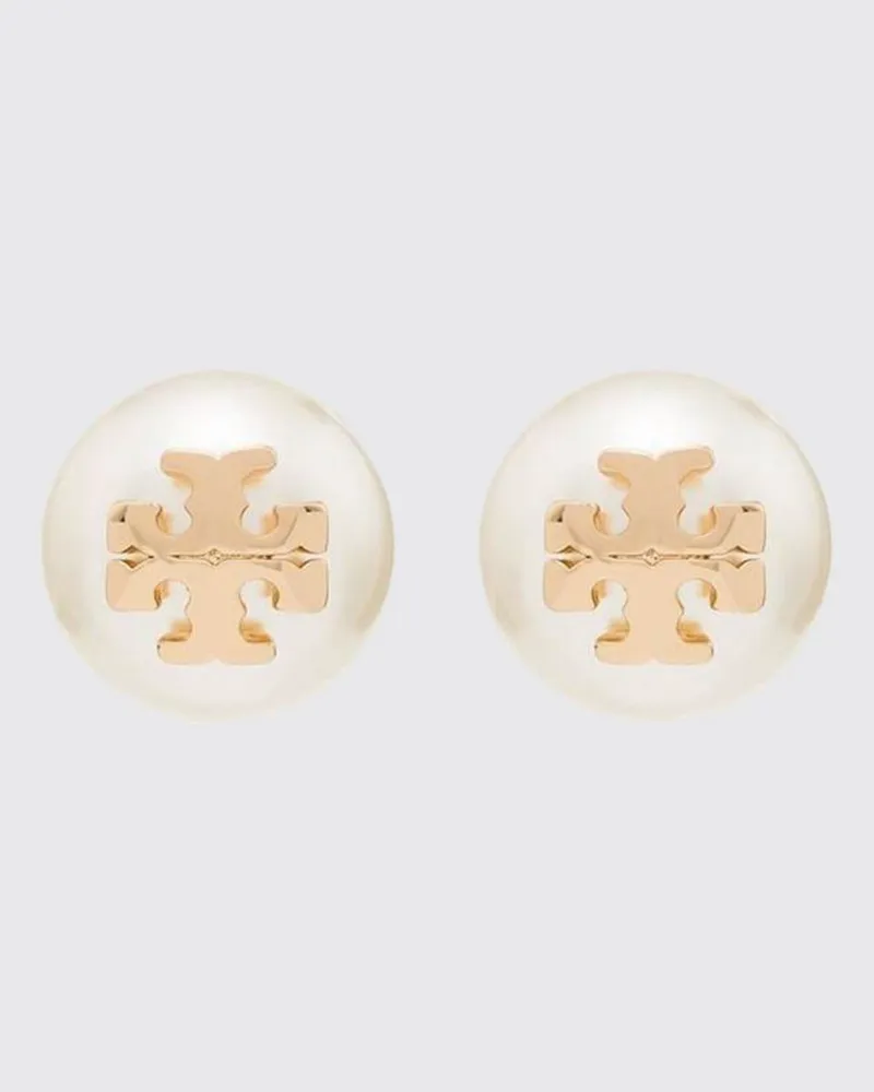 Tory Burch Kira Ohrstecker mit Kunstperlen und Double T-Logo Ivory