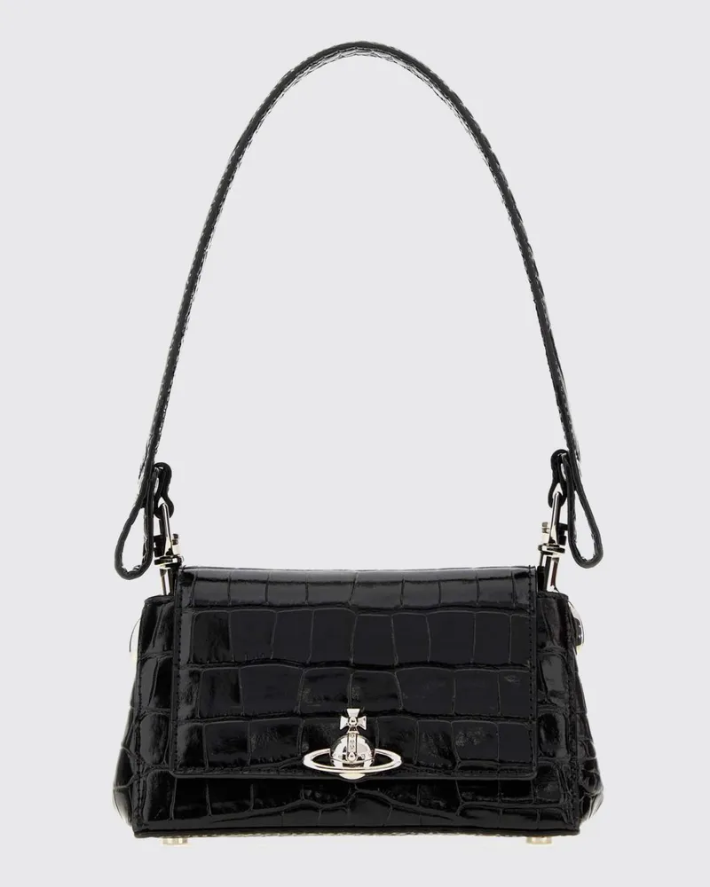 Vivienne Westwood Hazel Mini-Handtasche aus Leder in Kroko-Optik mit Orb-Logo Schwarz