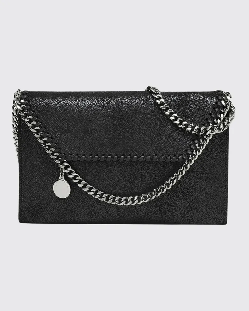Stella McCartney Falabella Wallet on Chain aus Alter Mat mit Kettenbesatz Schwarz