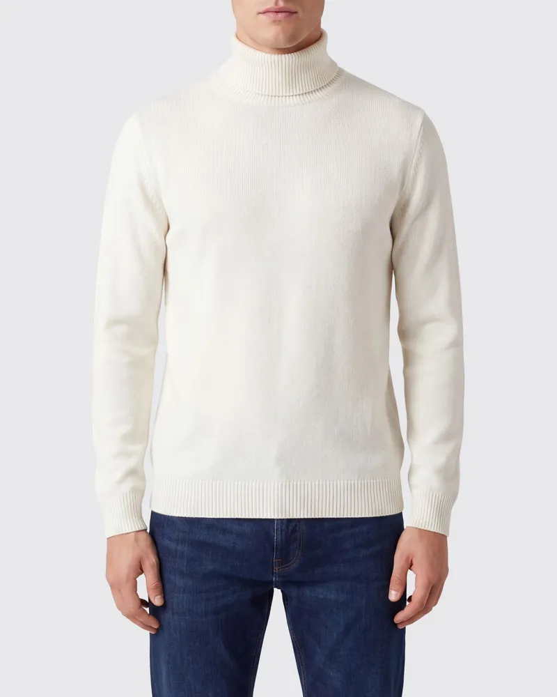 Roberto Collina Rollkragenpullover aus Merinowolle mit Rippbündchen Weiß
