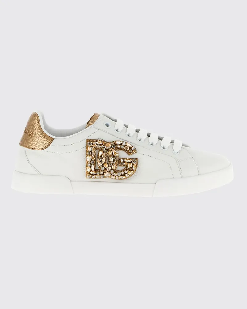 Dolce & Gabbana DOLCE  GABBANA Dolce & Gabbana Portofino Low-Top-Sneakers aus Leder mit DG-Monogramm und Strass Gold