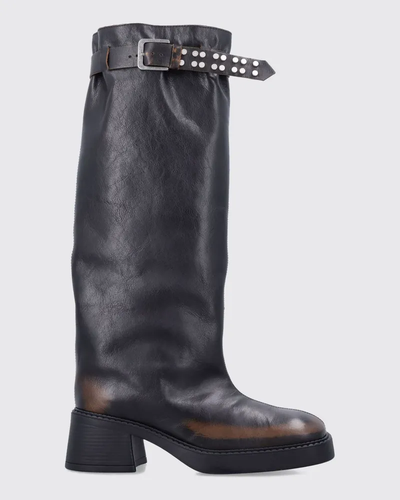 Miista Kniehohe Biker-Stiefel aus zweifarbigem gealtertem Leder Burnt