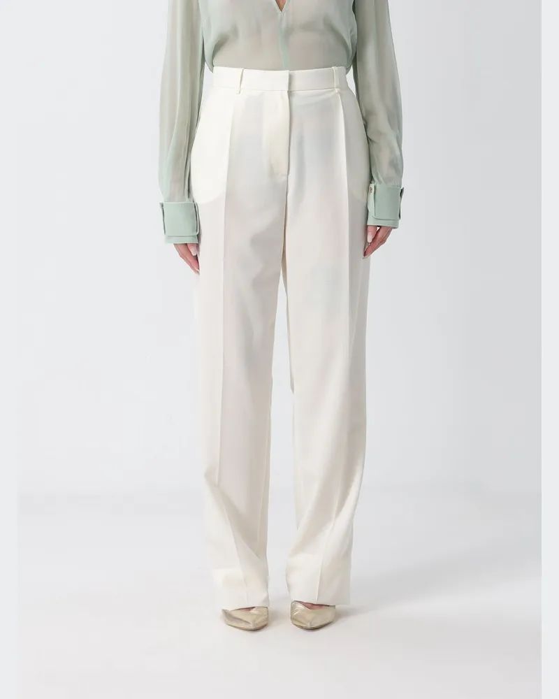Elisabetta Franchi Hoch taillierte Hose mit geradem Bein aus Wollgabardine Ivory