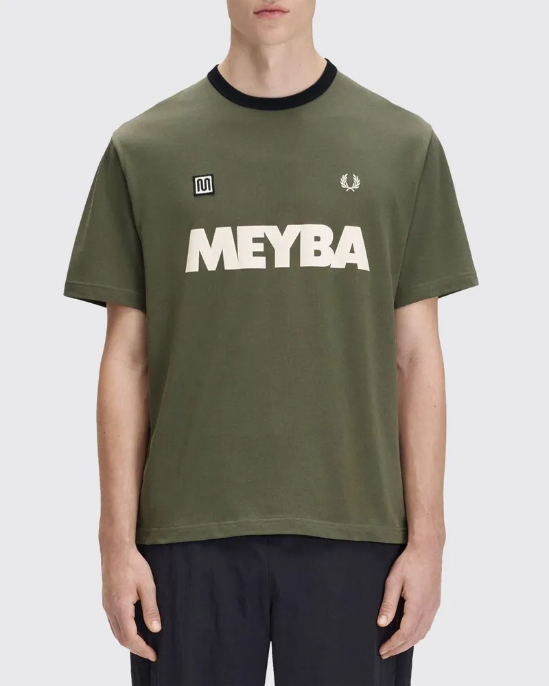 Fred Perry Bedrucktes Rundhals-T-Shirt aus Baumwolle mit Kontrastdetails Grün