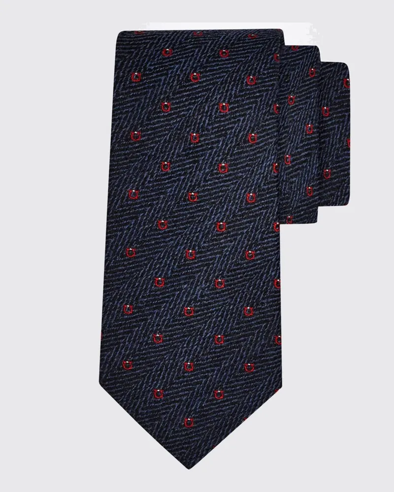 Ferragamo Gancini-Krawatte von aus Seide und Wolle mit Chevron-Monogrammmuster Navy