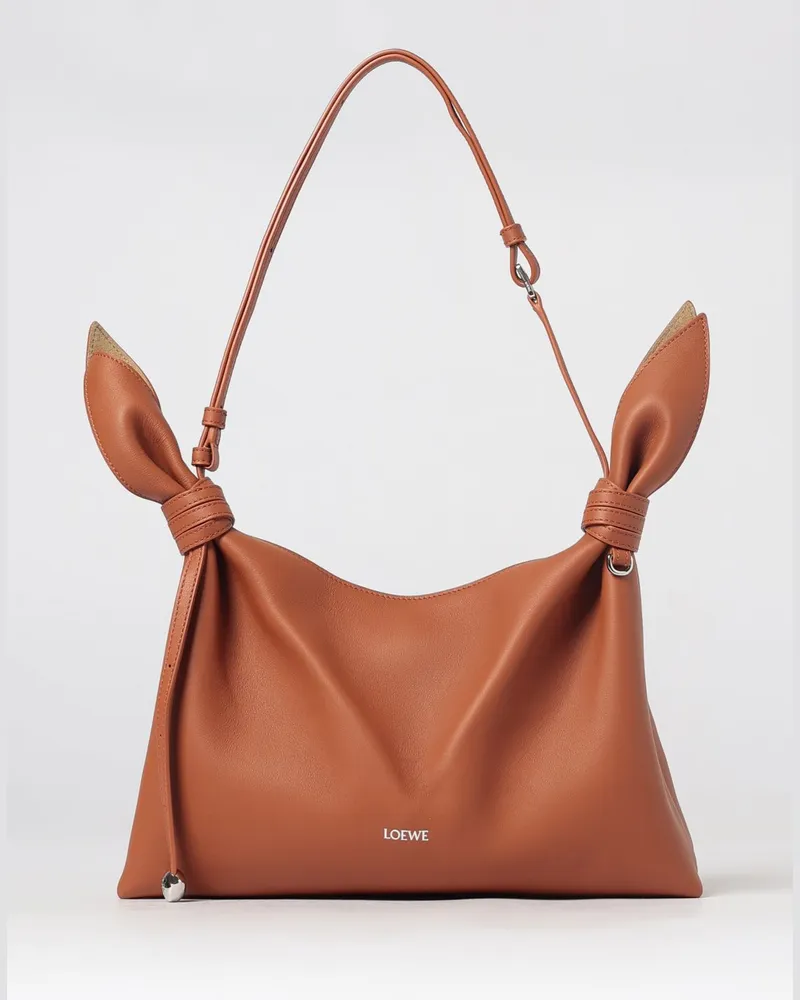 Loewe Schultertasche aus Kalbsleder mit Knotendetail und verstellbarem Henkel Braun