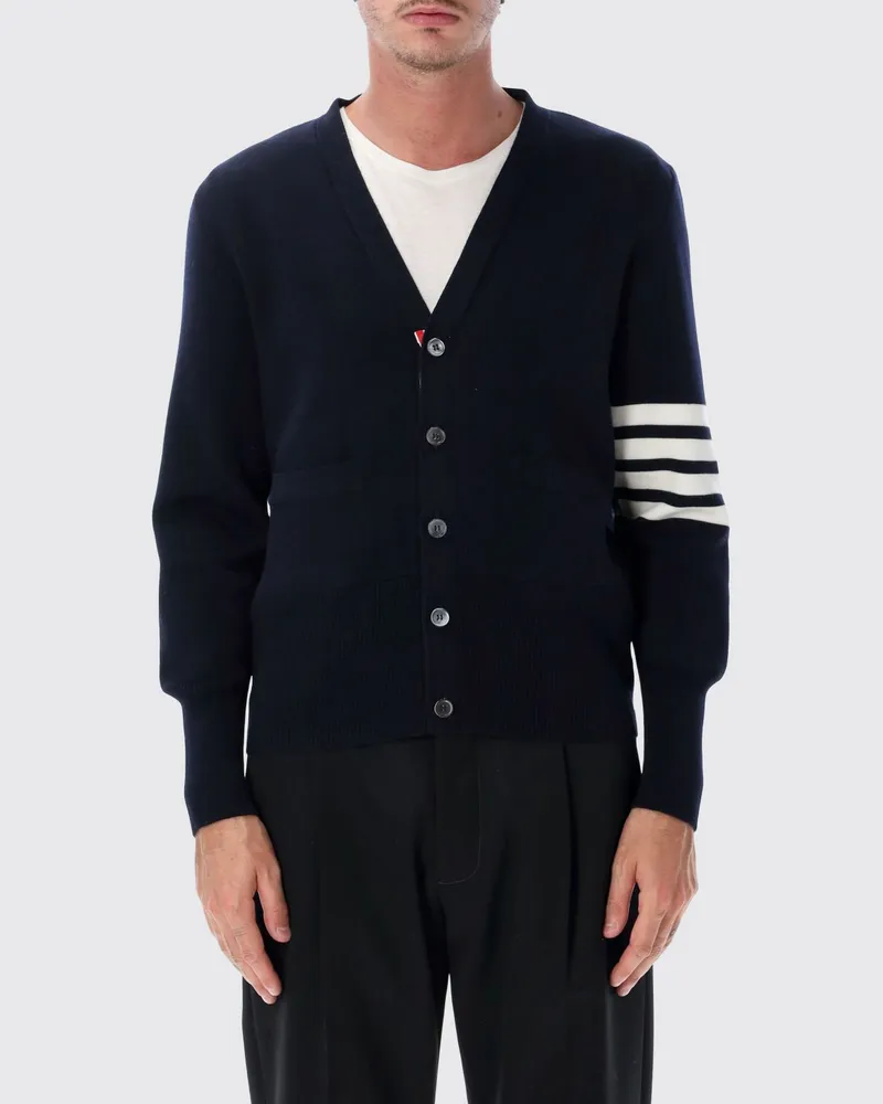 Thom Browne Bar V-Ausschnitt Cardigan aus Schurwolle Navy