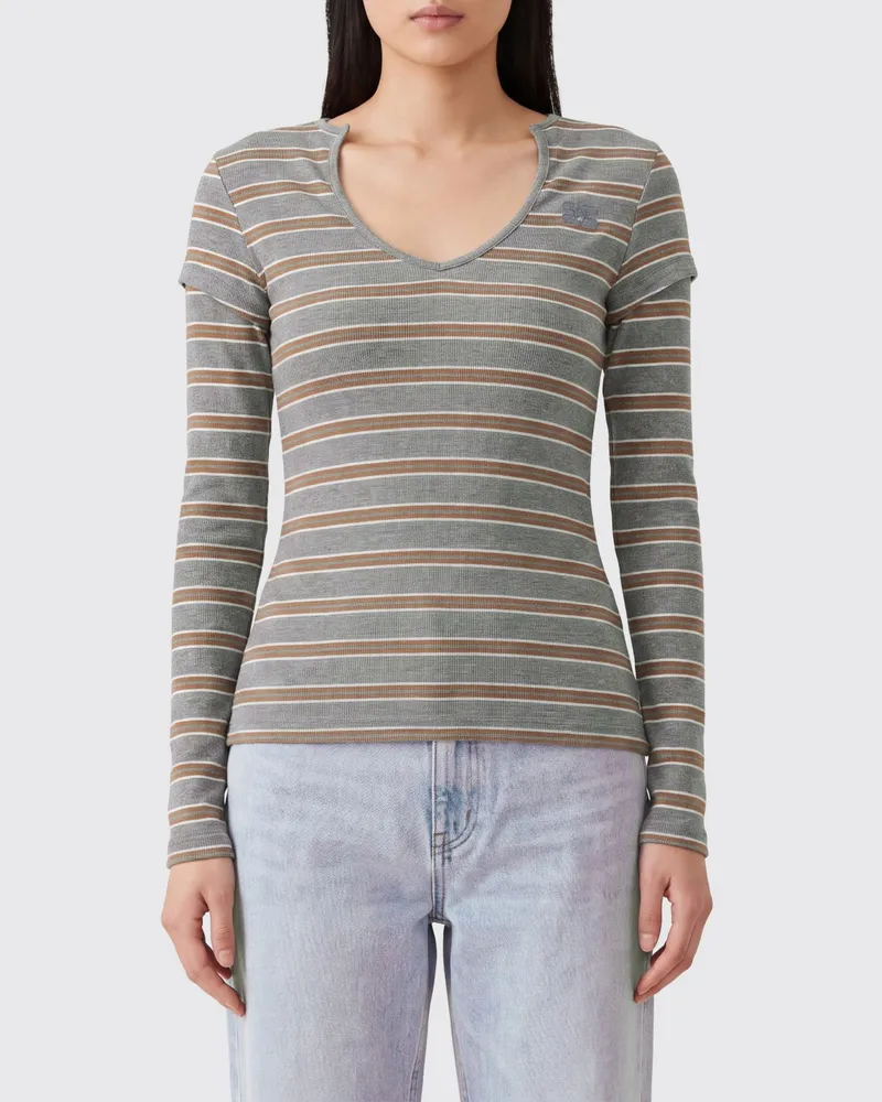 Ganni Gestreiftes Slim-Fit-Top aus Bio-Baumwolle mit zweilagigem Design Gestreift